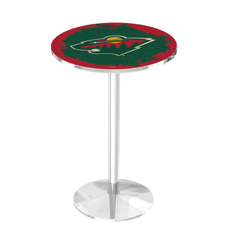 NHL Round Metal Base Dining Table, Chrome, Minnesota Wild