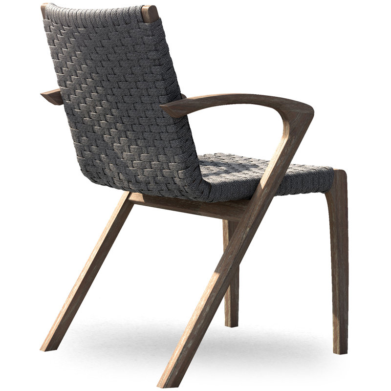 Verge Outdoor Dining Armchair, Shades of Gray Cord and Distressed Eucalyptus