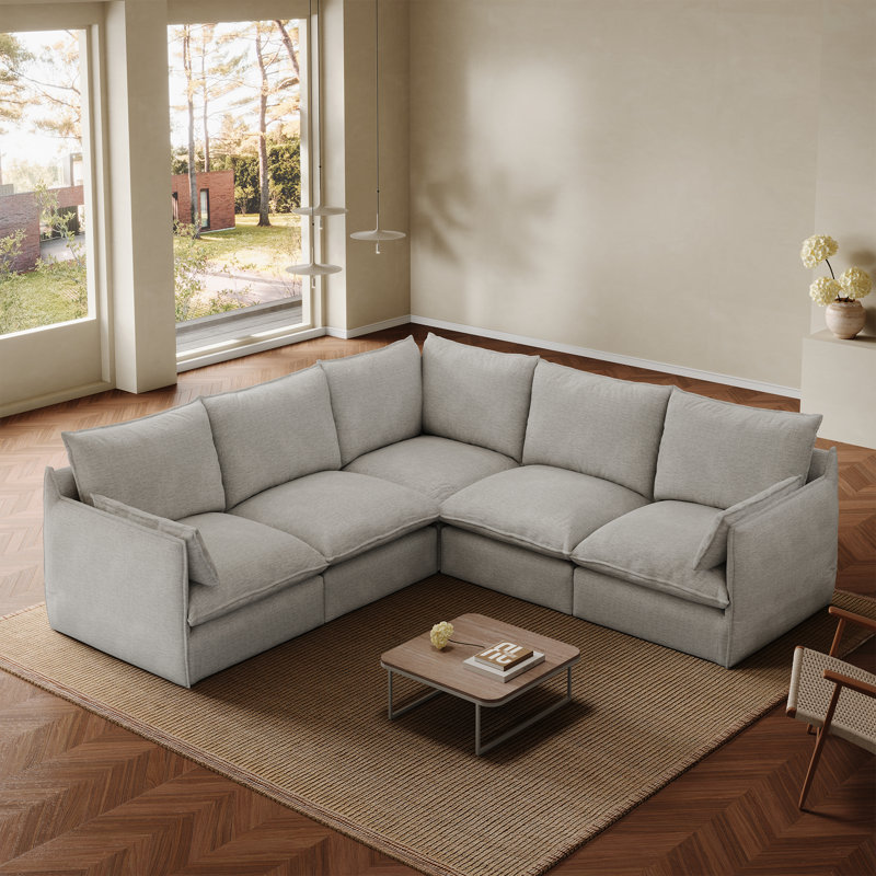 Canapé modulaire en V à 5 places pour salon modulaire résistant à l'eau, Gris