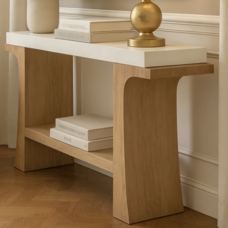 Console Mid-Century moderne en bois massif, H 31,5 po x l 47,2 po x P 13,8 po