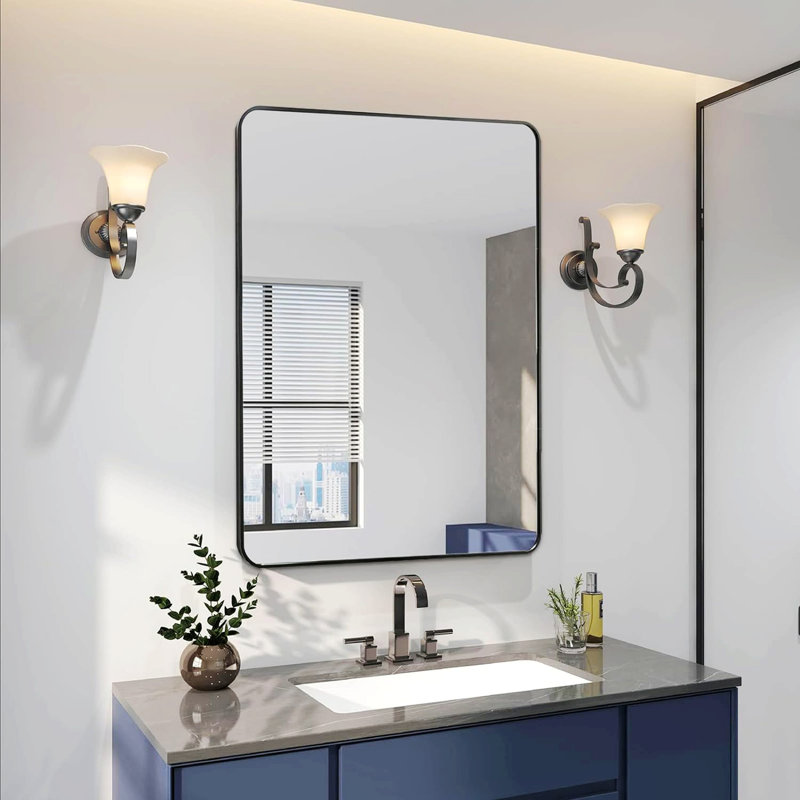 Miroir mural en métal, Noir, 32 po x 24 po