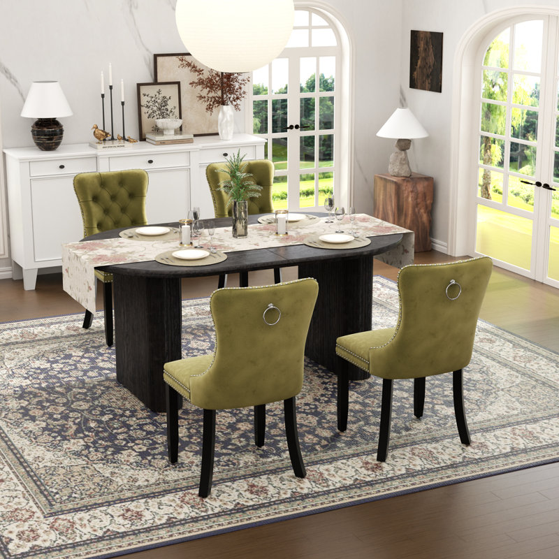  Table de salle à manger Farmhouse, table de salle à manger extensible rectangulaire avec chaise de salle à manger en velours capitonné