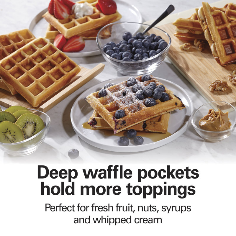 Black and Stainless Steel Belgian Style Non-Stick 4-Slice Waffle Maker