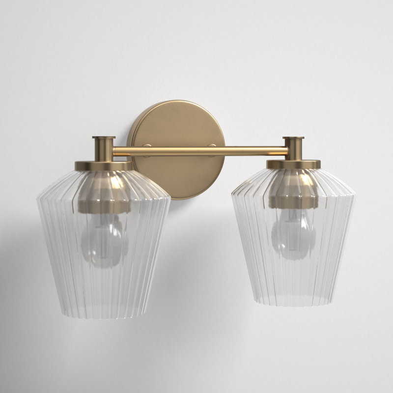 Brass 2-Light Ribbed Glass Vanity Fixture