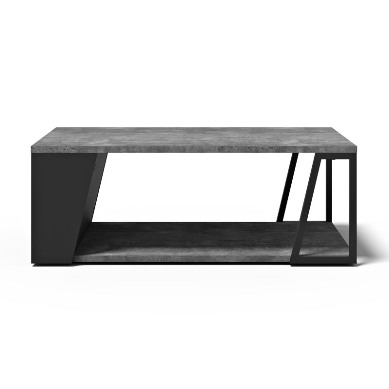 Sharrion Floor Shelf Coffee Table, Concrete Look, Black Metal