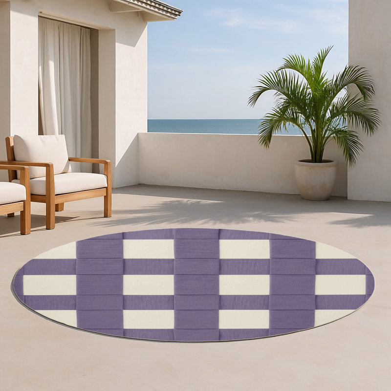 Tapis intérieur / extérieur mauve à carreaux, Rond 5 pi