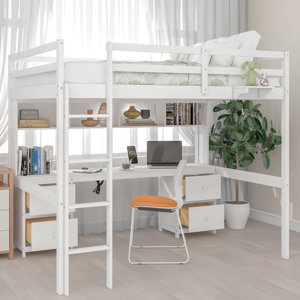 Gursimran Full 4 Drawer Loft Bed with Built-in-Desk by Harriet Bee grey