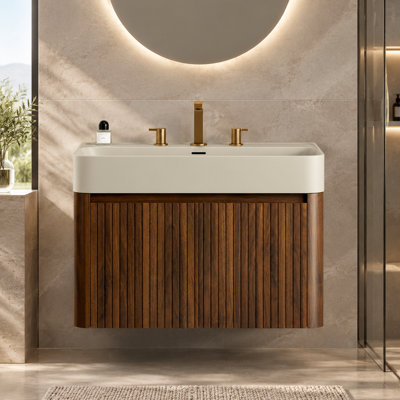 Meuble-lavabo mural de 76 cm avec lavabo intégré et armoire de rangement