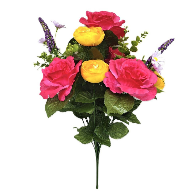 Mélange de roses, de lotus, de marguerites bifurquées et de fleurs artificielles