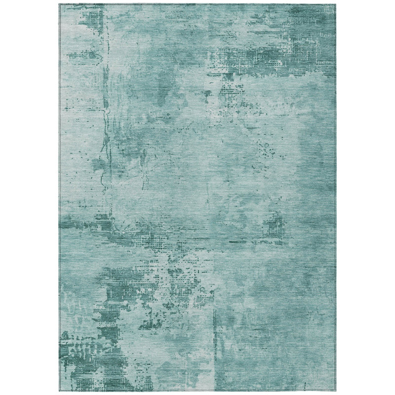 Tapis intérieur / extérieur bleu sarcelle et ivoire lavable abstrait HomeRoots 5 pi x 8 pi