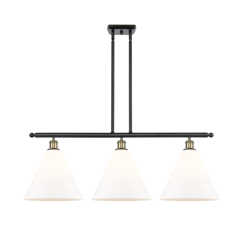 Luminaire suspendu linéaire à 3 lumières pour îlot de cuisine Alzata, Blanc mat, H 47,25 po x l 38,5 po x P 12 po