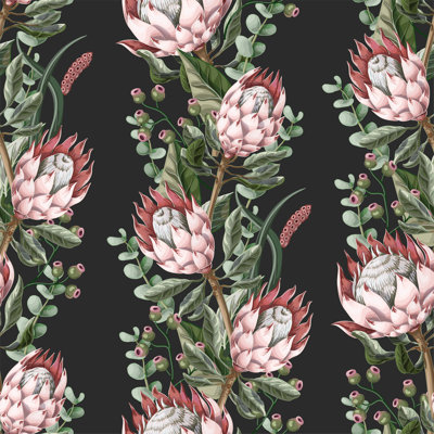 Protea, fleurs, plantes grasses et eucalyptus - impression sur toile tendue