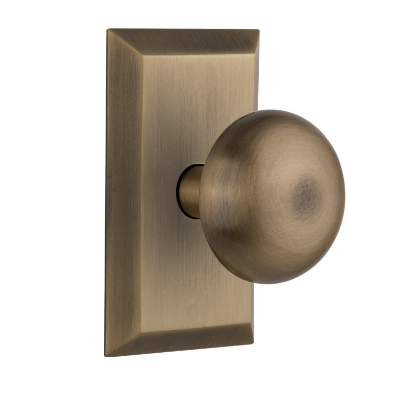 Plaque Studio avec bouton de porte New York, Laiton antique