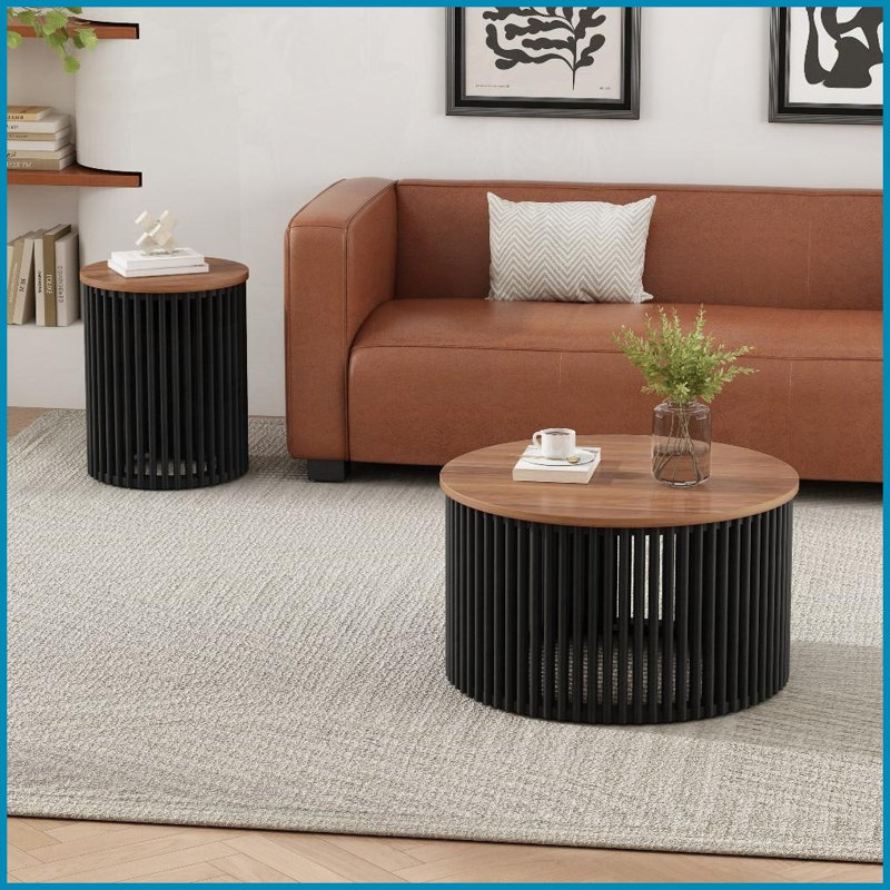 Ensemble de tables basses en bois d'acacia avec table d'appoint - salon moderne essentiel, assemblage facile et amp; Peu encombrant