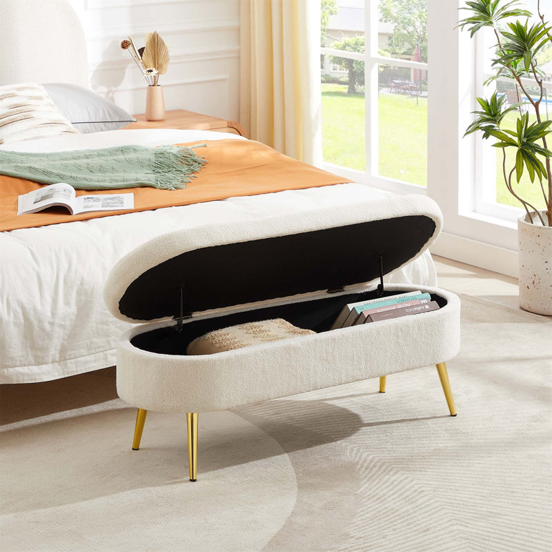 Banc de rangement en velours Elenny, Beige