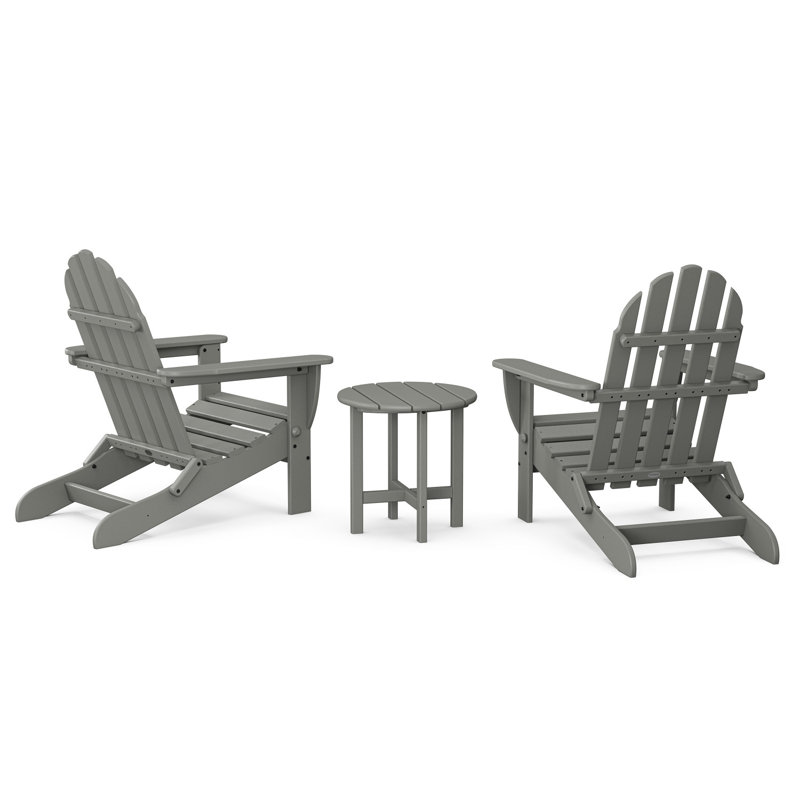 POLYWOOD Classic Folding Adirondack 3-Piece Set, Slate Gray