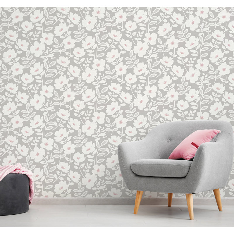 Lucy Scandi Flower 6.5m x 52cm Wallpaper Roll, Grey