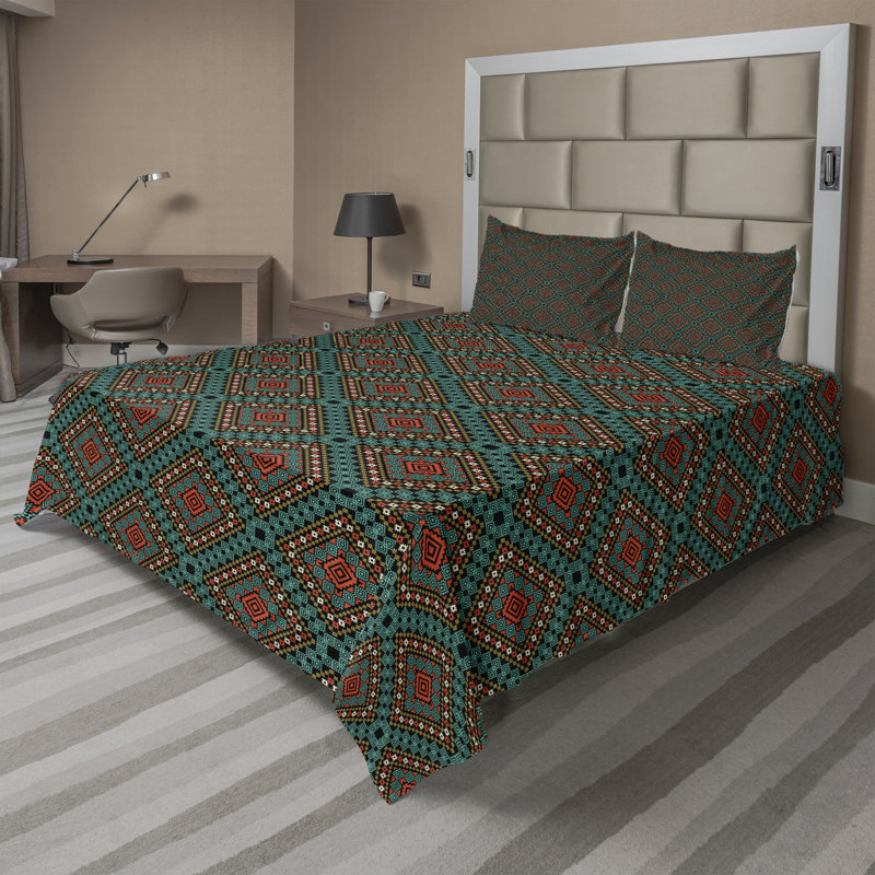 Microfiber Sheet Set, Full Sheet Set with 2 Pillowcases, Khaki/Mustard/Brown Chevron