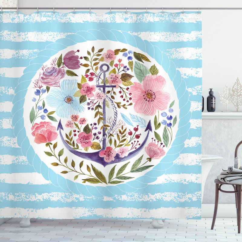 Vintage Look Shower Curtain with Hooks Included, 75" H x 69" W