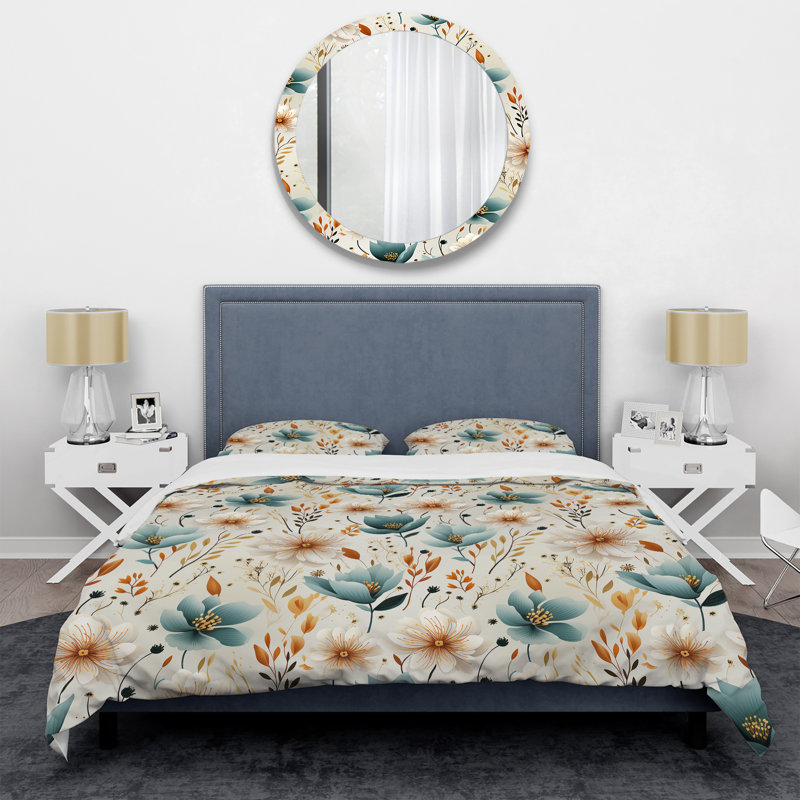 Ensemble de housse de couette White Scandinavian Floral Tranquility I, Housse de couette pour très grand lit et 2 très