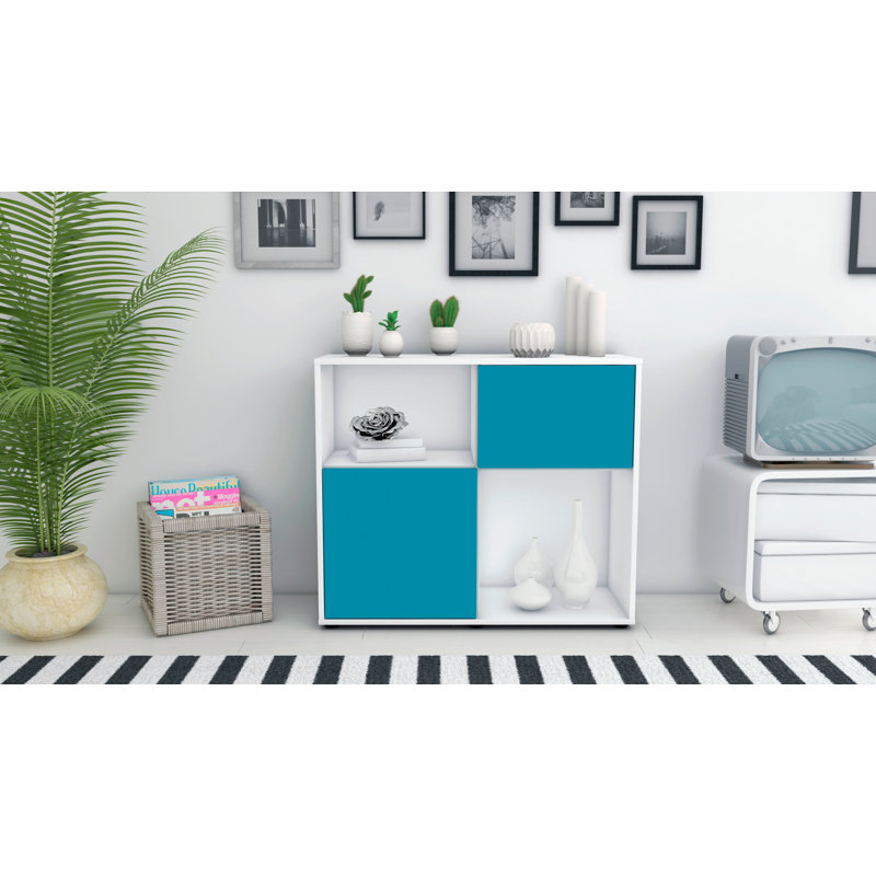 Ramsell 92 cm W Sideboard, White/Turquoise