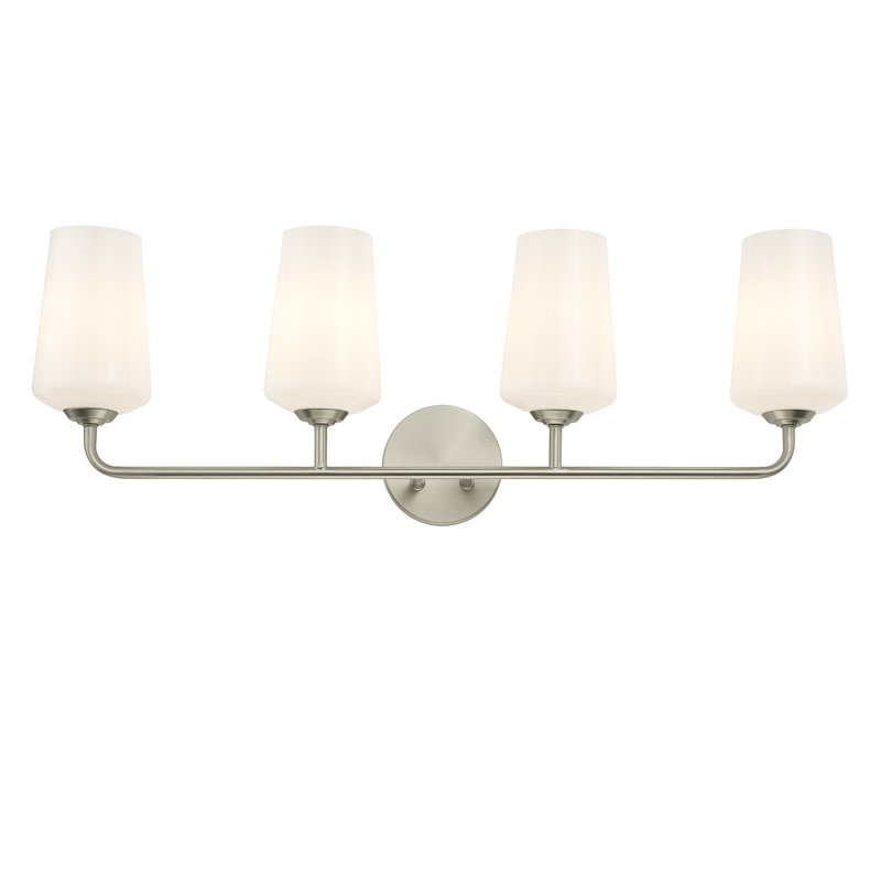 Ensemble de meuble-lavabo à quatre lumières avec verre Celino, Nickel brossé, Blanc