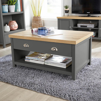 Dinah Floor Shelf Coffee Table with 2 Storage Drawers 36mm Thick Top