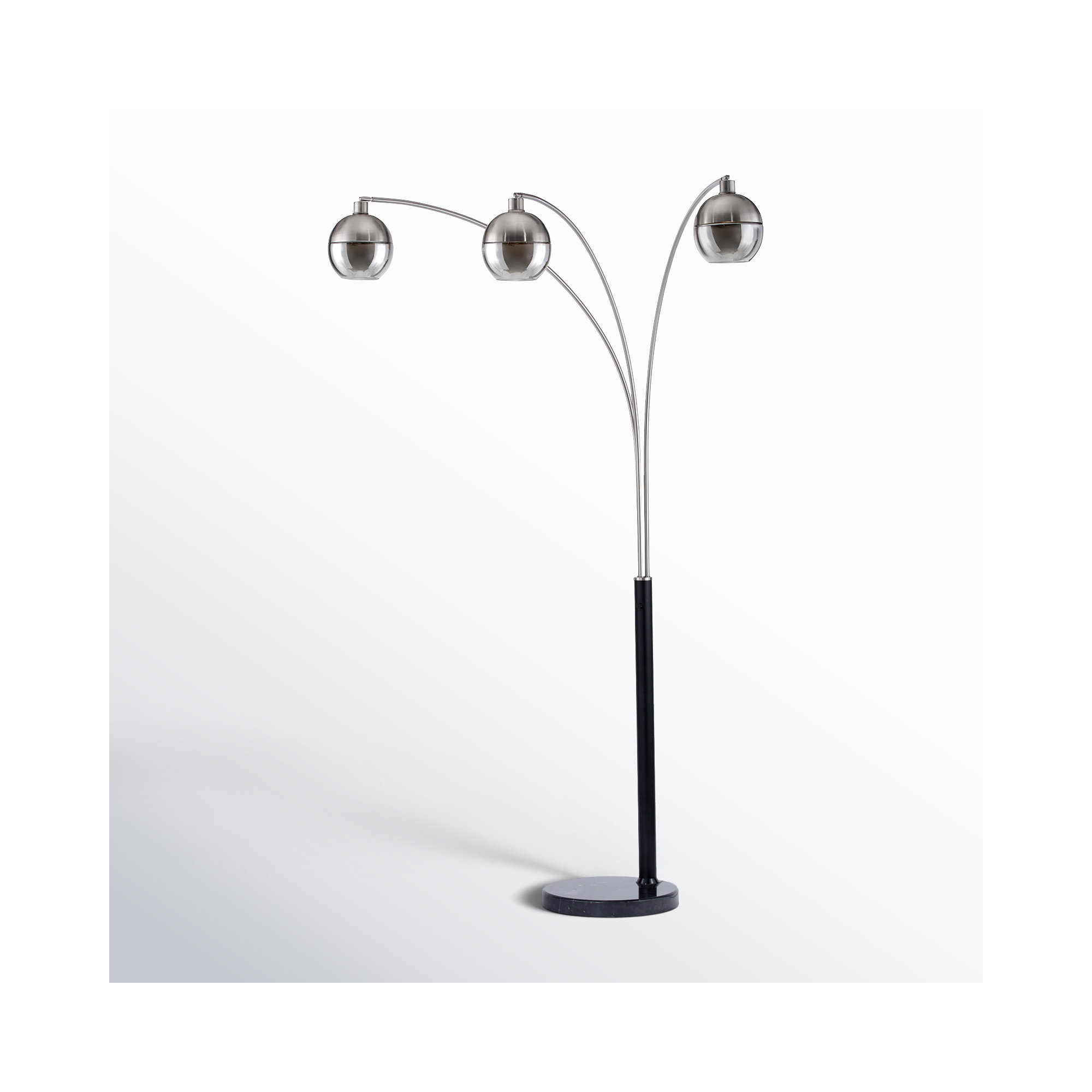 Orson 3 Light Arc Floor Lamp - 84 , Matte Black, Brushed Nickel, Mouthblown glass, Marble base, Dimmable