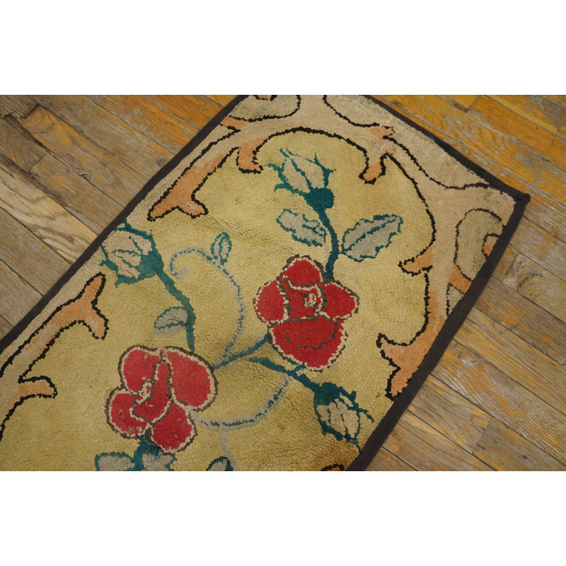 Antique American Hooked Rug America Yellow 1920s