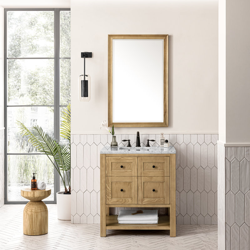 Breckenridge 30'' W Single Vanity, Carrara White, Light Natural Oak, 8" Widespread