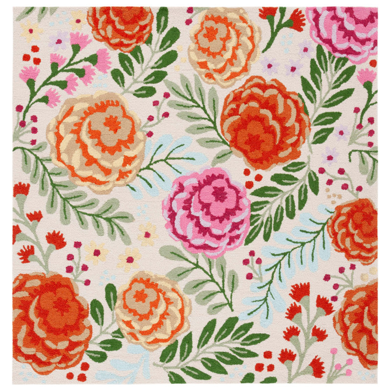 Easy Care Hand Tufted Performance Floral Rug, Square 6'