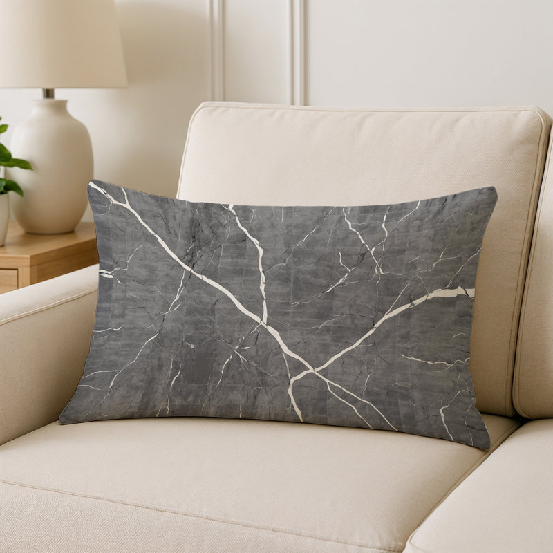 Coussin décoratif intérieur / extérieur bleu Modern Modern, Gris abstrait 11, Rectangle H 14 po x l 20 po