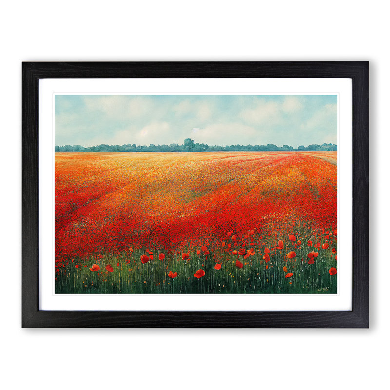 Watercolour Poppy Field Vol.6 - Single Picture Frame Print, 46cm H x 64cm W, Black