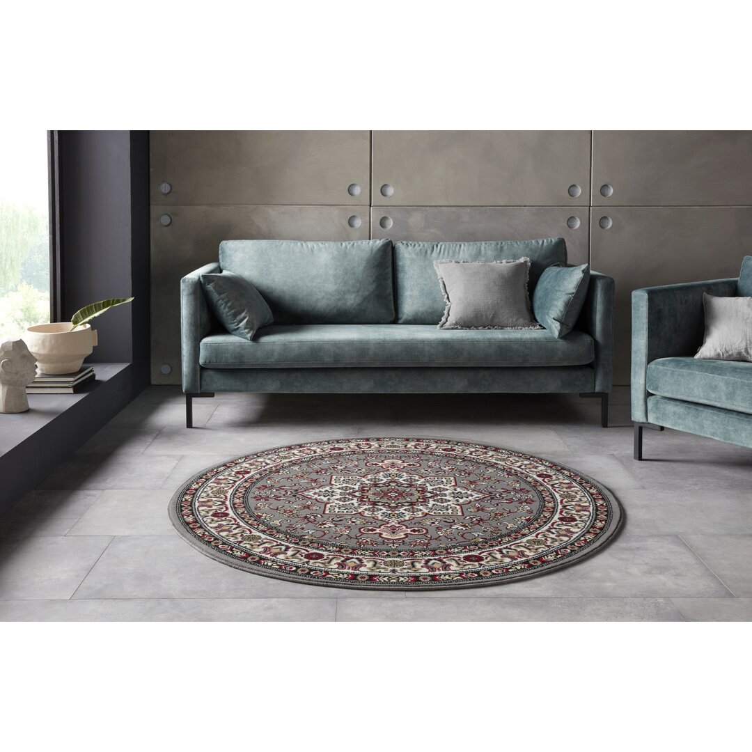 Täbriz Orient Teppich - Kurzflor Orientalisch für Wohnzimmer, Esszimmer, Flur - Grau