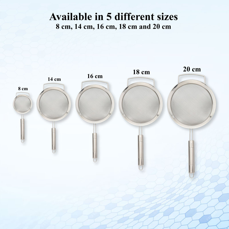Buckingham Stainless Steel Fine Mesh Sieve Strainer, 6cm H x 32.5cm W x 14cm D
