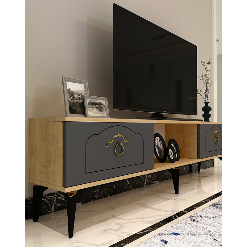 Meuble télé moderne avec option de fixation murale, chêne saphir et anthracite, 59,1 po x 17,6 po x 11,6 po | 100% panneau de particules enduit de mélamine, épaisseur: 0,7 pouce | Design élégant et fonctionnel pour le salon et les espaces de divertissement