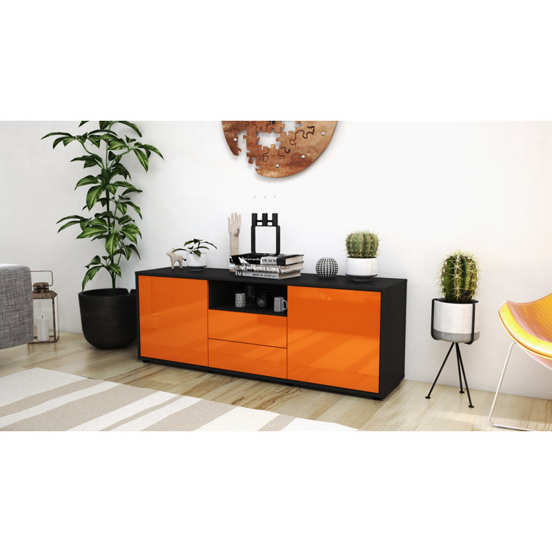 Wyche TV Stand for TVs up to 60", High-gloss Orange / Matte Anthracite