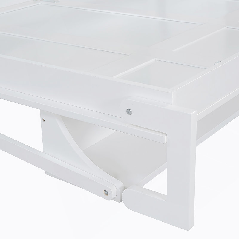 Lit escamotable double avec élévateur hydraulique et bureau, blanc, Blanc, Double
