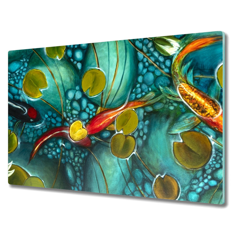 Avella Tempered Glass Fish Water Lily Leaves Chopping Board, 52cm x 80cm