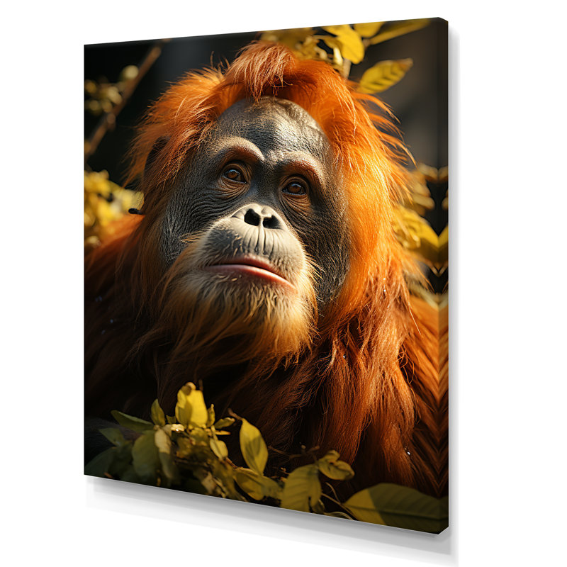 Orang-outan des singes dans la jungle ensoleillée, H 44 po x l 34 po x P 1,5 po, Toile tendue