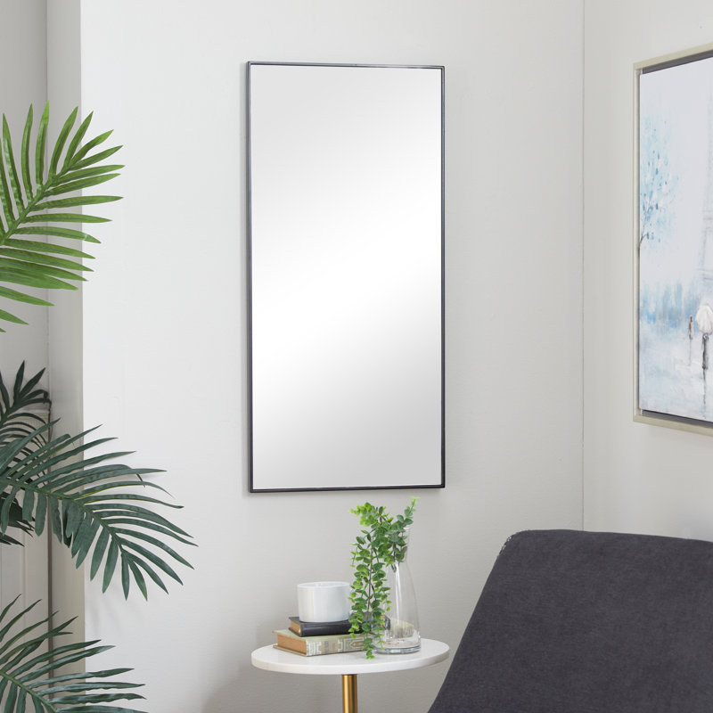 Miroir mural en bois avec un cadre fin et minimaliste, Noir, 30 po x 14 po