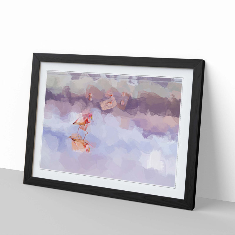 Flamingo Reflection in Abstract - Picture Frame Graphic Art Print, 27cm H x 36cm W x 2cm D, Black Framed