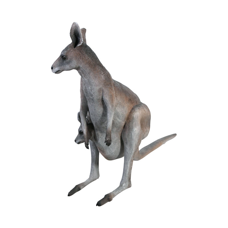 Life-Size Gray Plastic Kangaroo Statue with Joey