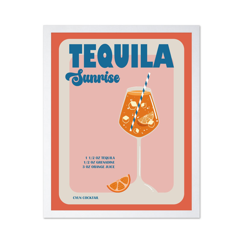 Tequila Sunrise Recipe, Poster, White Framed, 08"H x 10"W