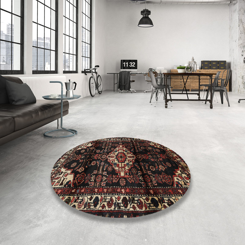 Tapis noir/rouge/beige traditionnel Ganta, Rond 4 pi