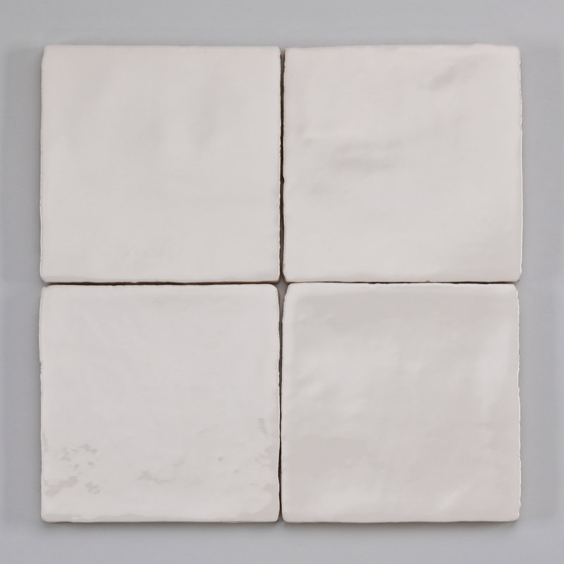 Carreau de céramique 4 "x 4" Zellige, Blanc / Blanc