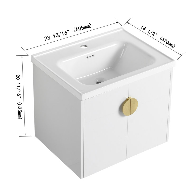 Meuble-lavabo à fermeture en douceur avec lavabo, Gloss White