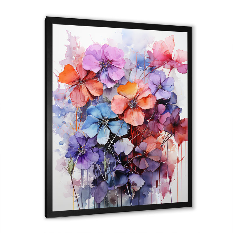 Joyeuse abstraction florale sur toile, Cadre simple noir, H 32 po x l 24 po x P 1 po