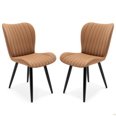 Ensemble de 2 chaises de salle à manger modernes en similicuir avec coussins épais et pieds en métal, chaises d'appoint en faux cuir sans accoudoirs pour la cuisine et la salle à manger