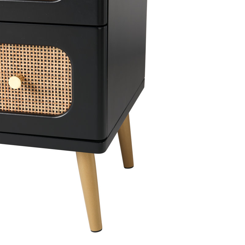 Okkra Modern Farmhouse 3-Drawer Woven Chest, Black/Gold